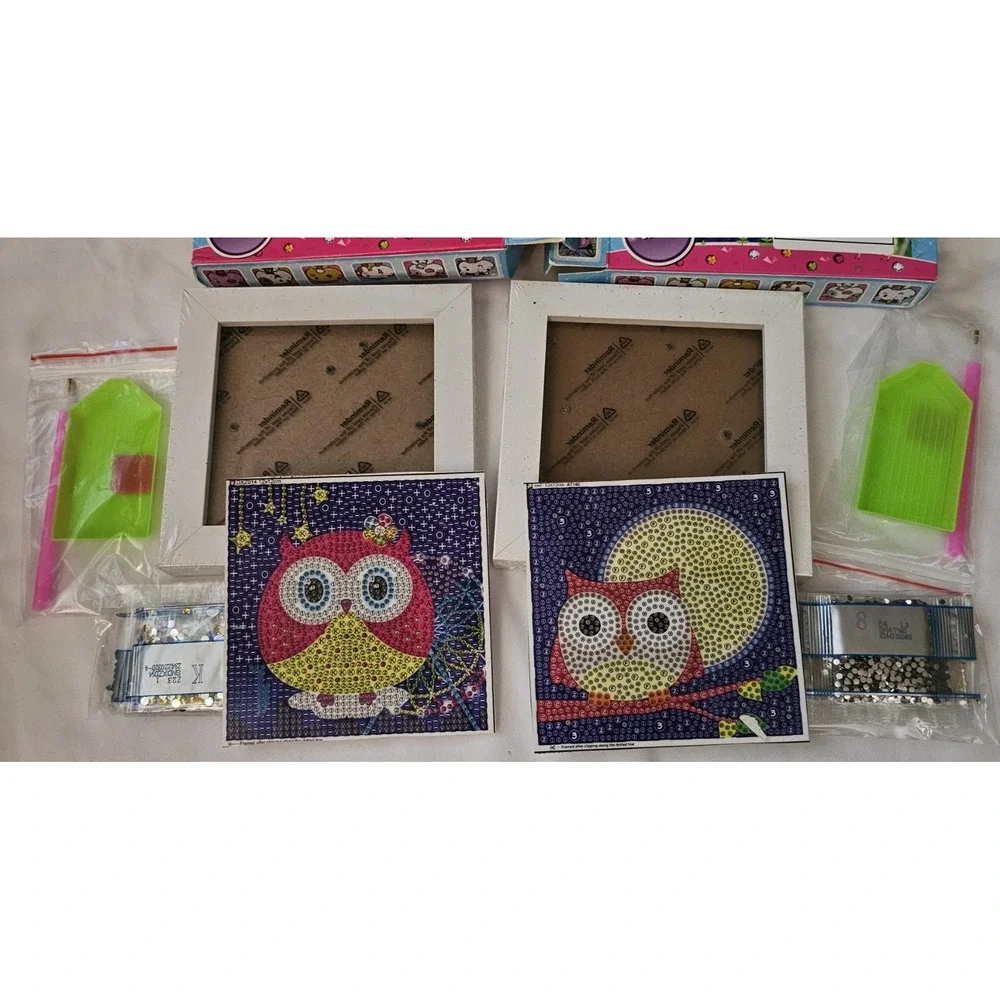 Lot Of 8 Diamond Art Owls, 2 Styles With Frames Resellers